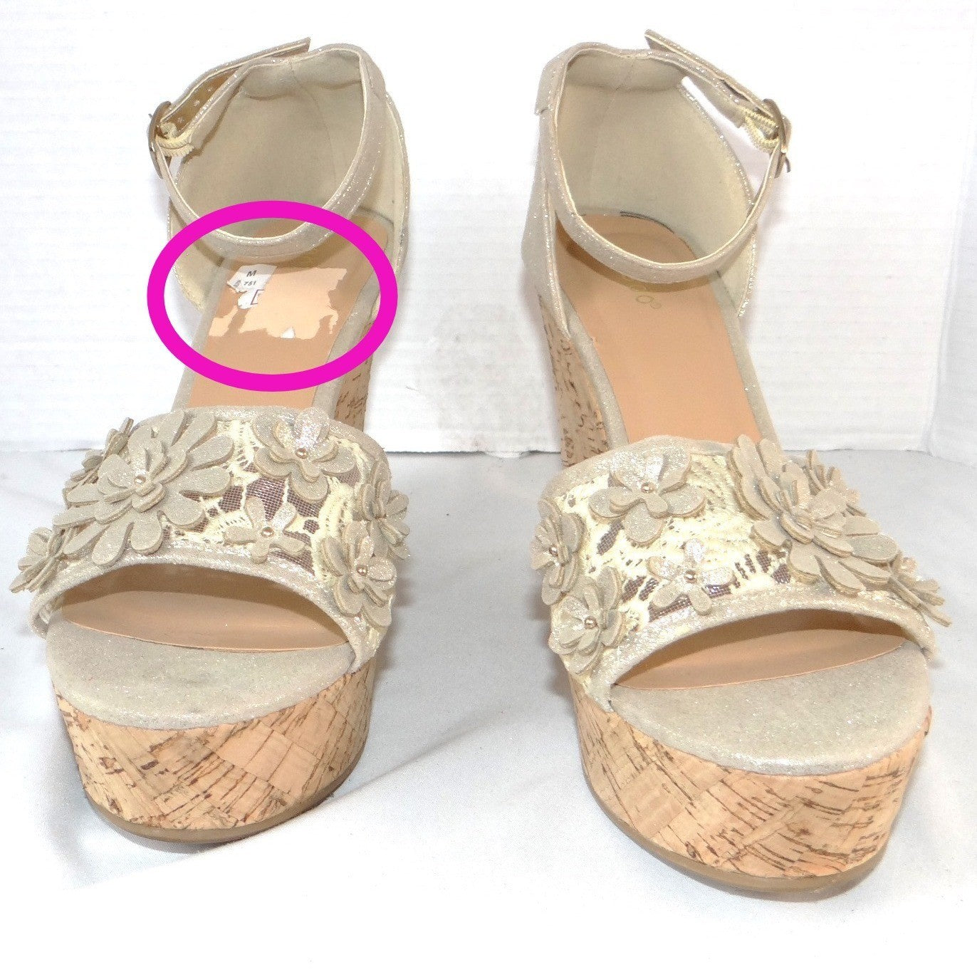 Bamboo Womens Champagne Gold Floral Lace Cork Wedge Platform Sandals Size 10