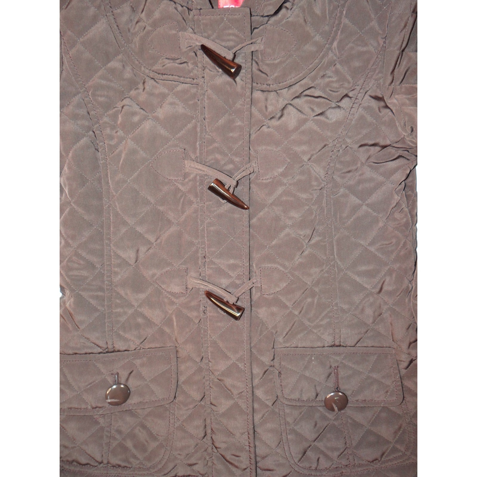 Esprit Quilted Hooded Toggle Jacket Brown Women's Size Medium Cozy Warm Winter