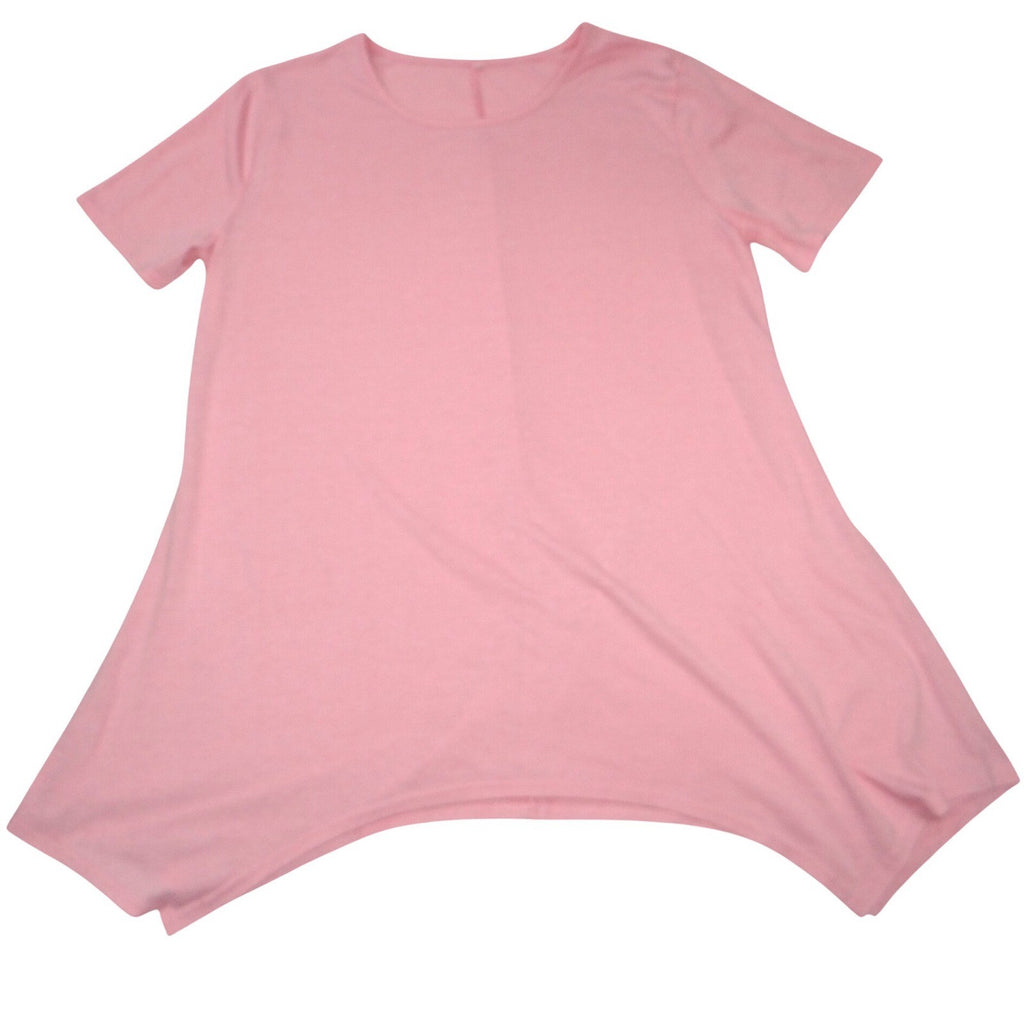 Pink Short Sleeve Sharkbite Hem Tunic Top Crew Neck Relaxed Fit Plus Size 3XL