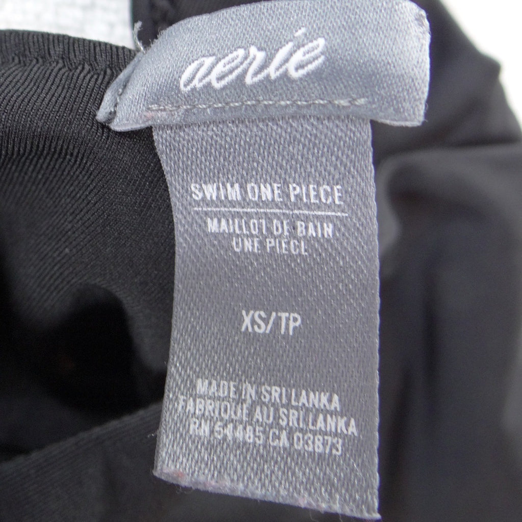 Aerie Womens Black Cutout Front Tie Halter One Piece Swimsuit XS RN54485