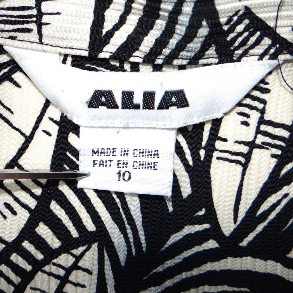 Vintage Alia Womens Sz 10 Black White Leaf Print Short Sleeve Button Blouse Top