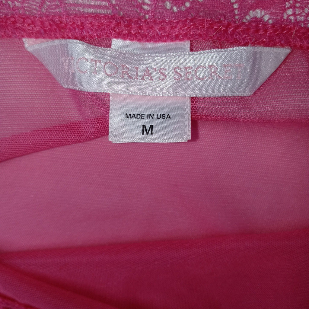 Victoria's Secret Pink Lace Trim Sheer Babydoll Chemise Lingerie Size M