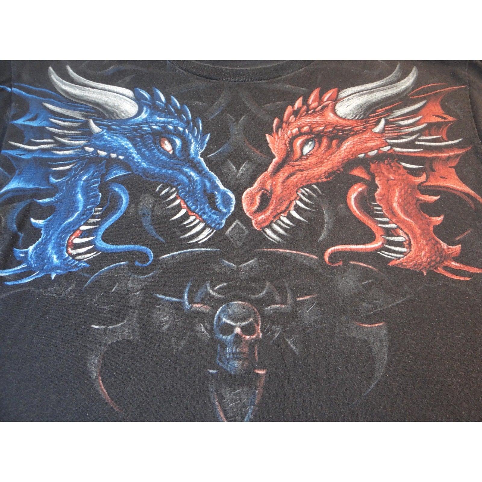 Vintage Men's Black Dragon Graphic T Shirt Fire Ice Mythical Fantasy Shirt