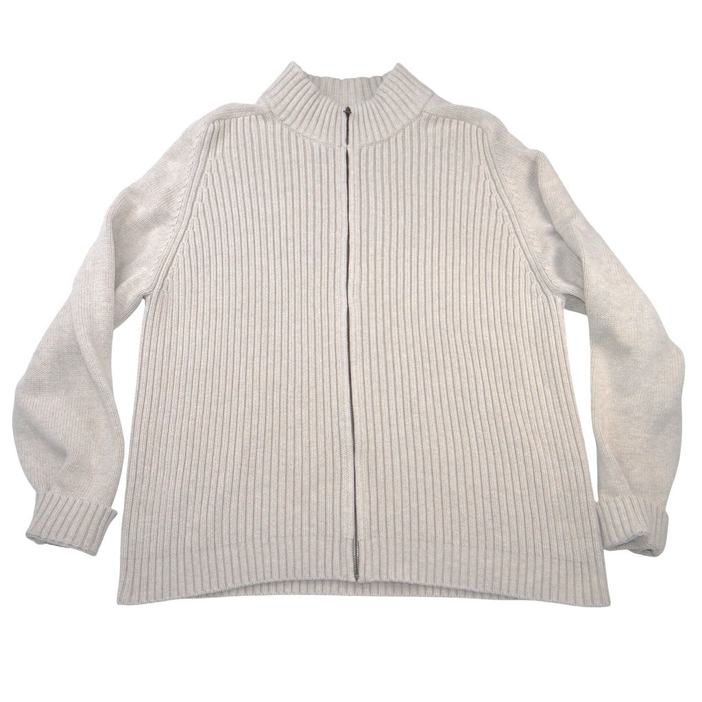 Lands End Mens XL Full Zip Ribbed Cardigan Sweater Oatmeal Beige Mock Neck
