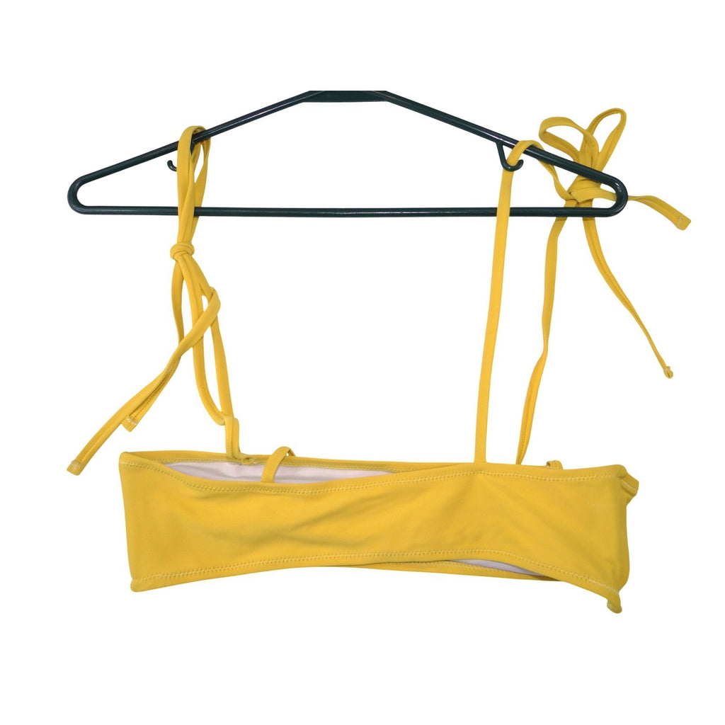 Womens Yellow Tie Shoulder Bandeau Bikini Set High Cut Two Piece Swimsuit M