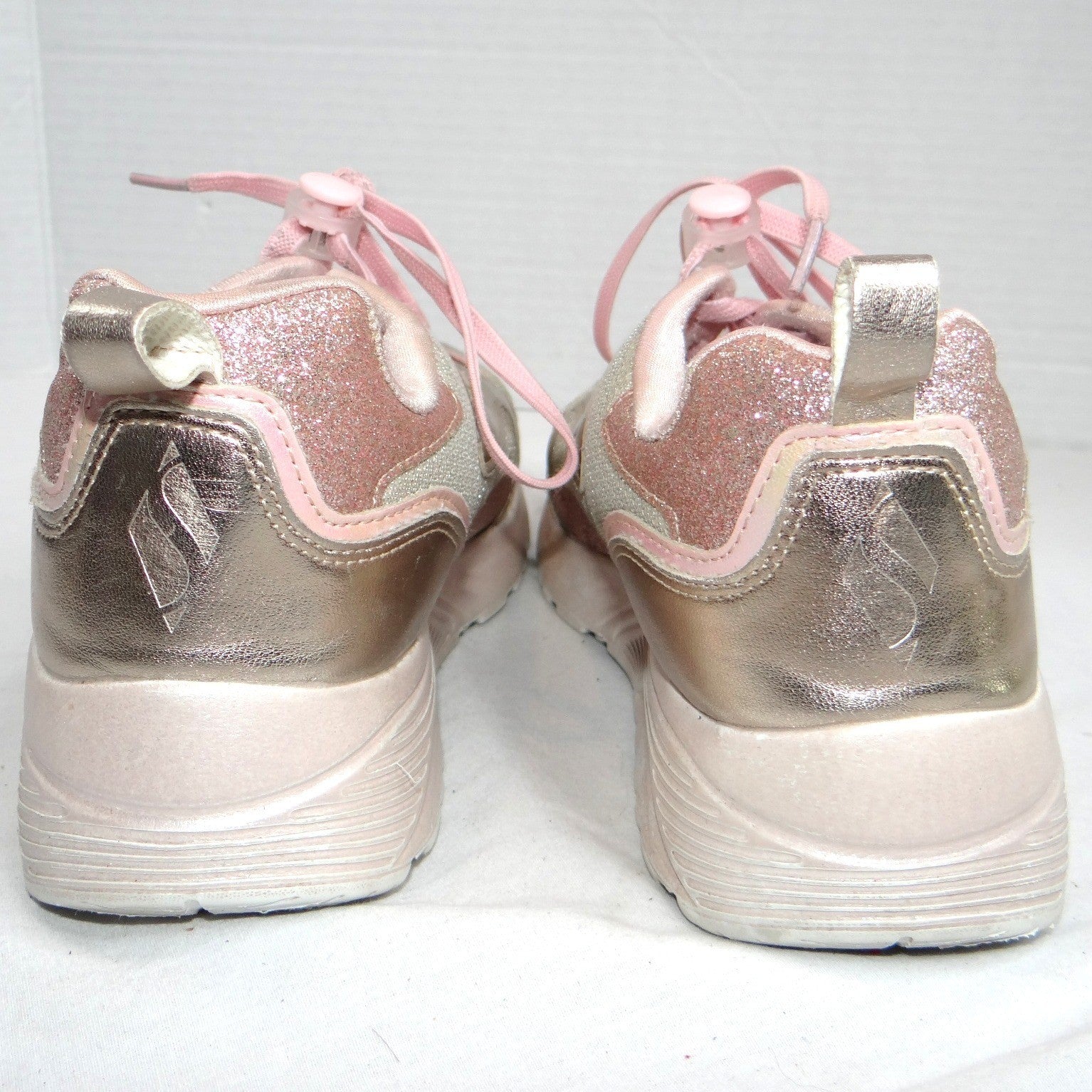 Skechers Kids Girls Sneakers Pink Gold Glitter Memory Foam Size 5