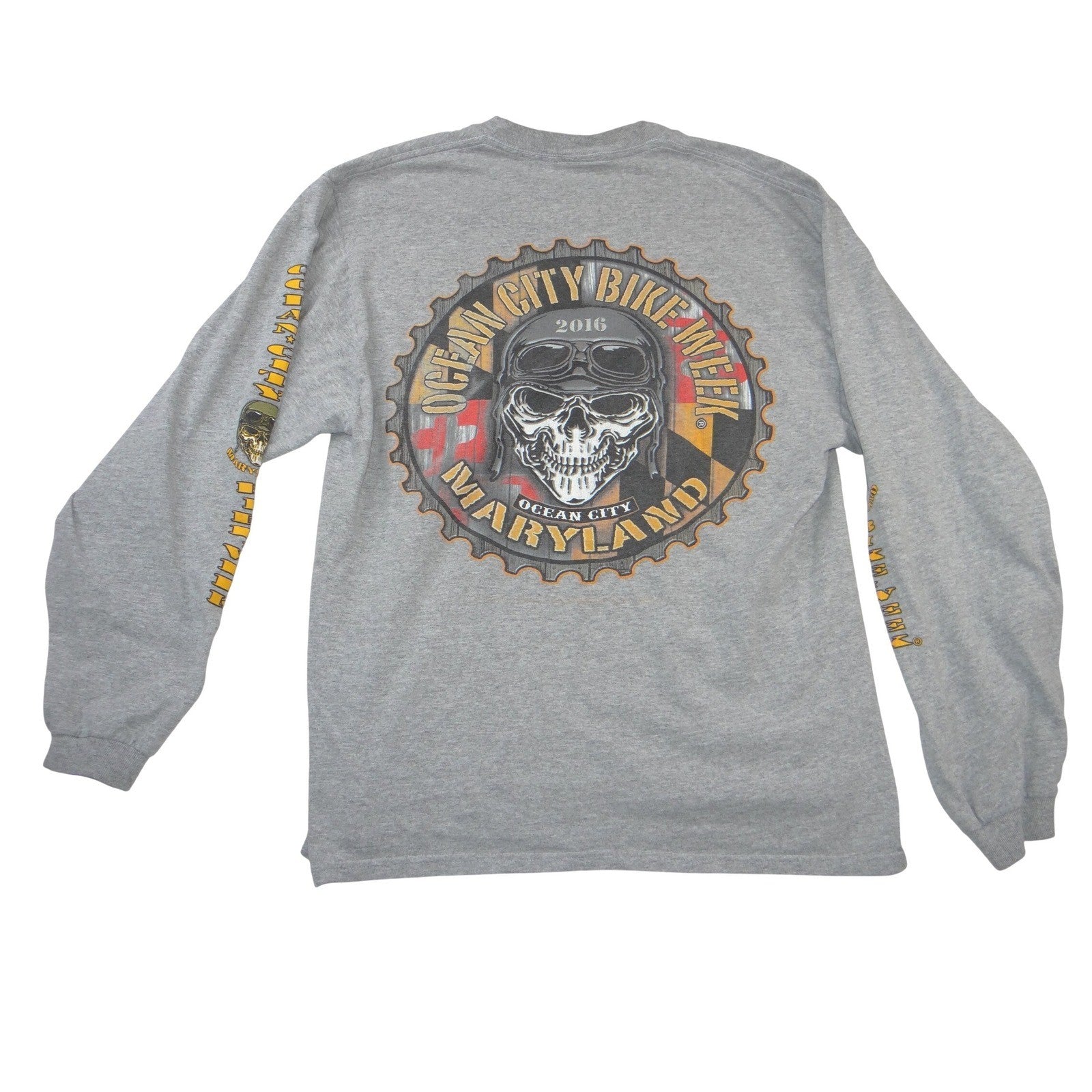 Bike Week 2016 Chase Authentics Mens Ocean City  Long Sleeve Gray Skull Shirt M
