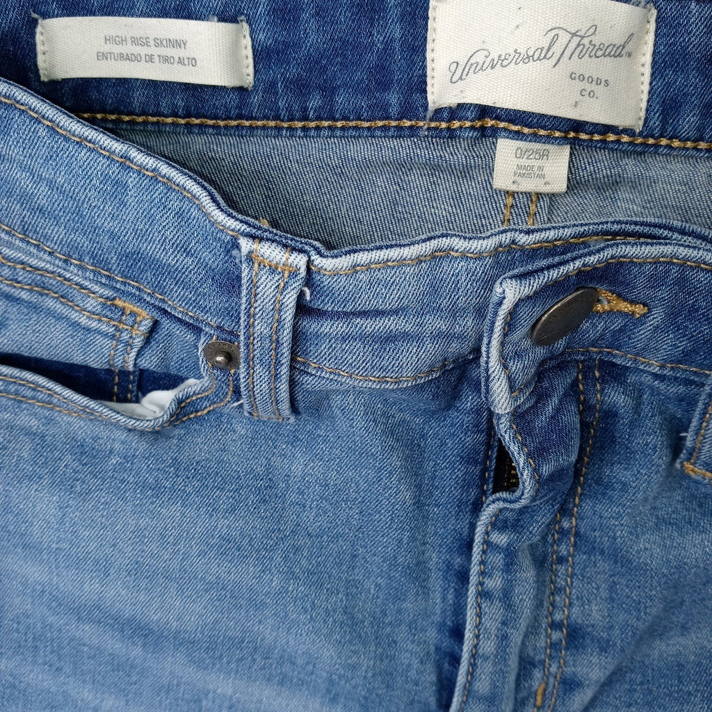 Universal Thread High Rise Skinny Jeans Patchwork Blue Denim Juniors Size 0 26R