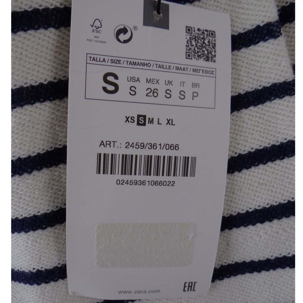 NWT-Zara Womens Navy White Striped Double Breasted Blazer Gold Buttons